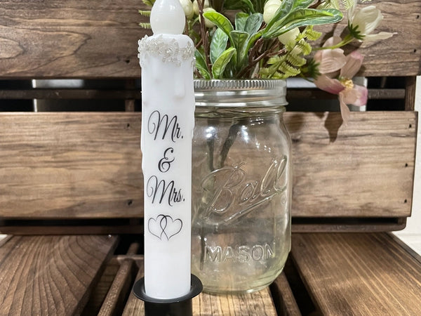 Mr. & Mrs. Wedding Led Battery Operated Timer Taper Candle - 7"