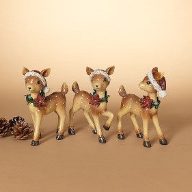8"H Resin Holiday Deer Figurine, 3 Asst
