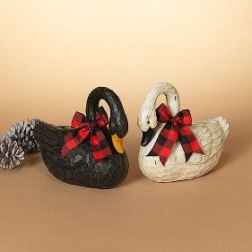 10.2"L Resin Holiday Swan w/ Bow, 2 Asst