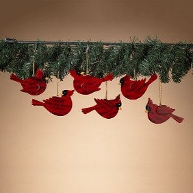 5.1"L Wood Cardinal Ornament w/ Wooden Tree Display, 6 Asst