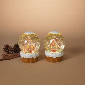 6.3"H B/O Lighted Spinning Water Globe w/ Gingerbread House, 2 Asst
