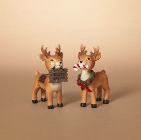 4.7"H Resin Holiday Deer Figurine, 2 Asst