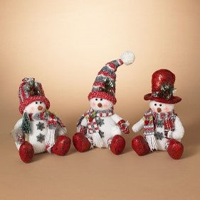11"H Plush Holiday Sitting Snowman, 3 Asst