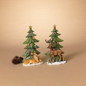 9"H Resin Holiday Tree w/ Deer, 2 Asst