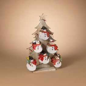 4.75"H Wood Santa & Snowman Ornament, 6 Asst