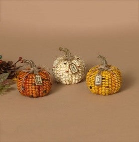 3.54"D Resin Harvest Corn Pumpkin w/ Tag, 3 Asst