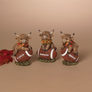 5.12"H Resin Harvest Highland Cow on Football, 3 Asst
