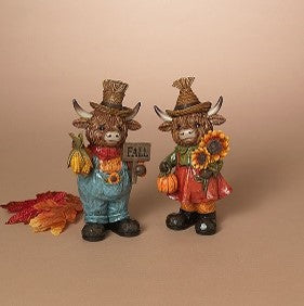 9.25"H Resin Harvest Highland Cow Figurine, 2 Asst