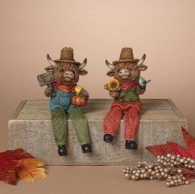4.53"H Resin Harvest Highland Cow Shelf Sitter, 2 Asst