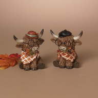 5.1"H Resin Harvest Highland Cow w/ Glasses, 2 Asst