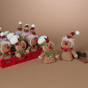 6"H Plush Gingerbread Man Ornament in Wood Crate, 2 Asst