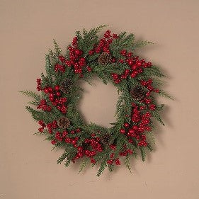 24"D Holiday Pine Wreath w/ Pinecone & Red Berries