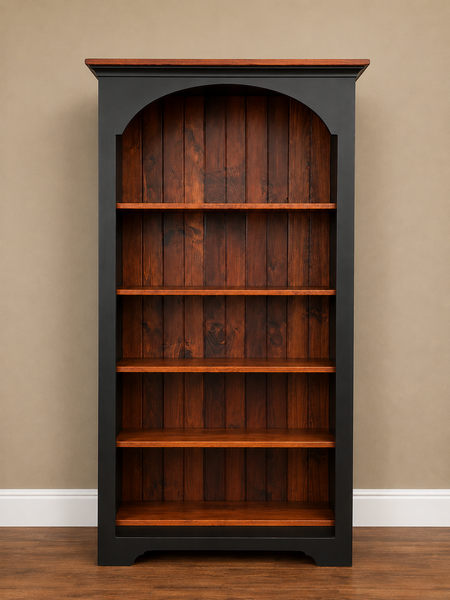 Bookcase-J118 6' Large Open Colonial-Black with Michael Cherry