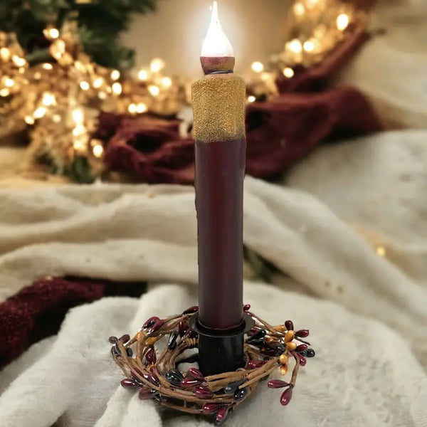 JMA Primitive Country Burgundy Flameless Taper Candles – 7pc – Battery Timer