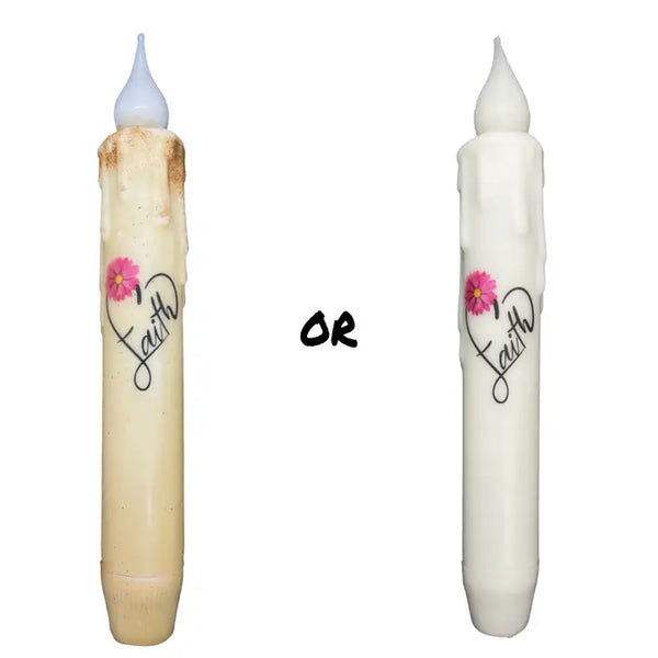 Faith Heart Led Battery Operated Timer Taper Candle - 7"
