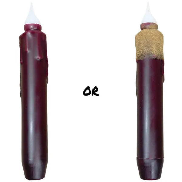 Burgundy Led Battery Operated Timer Taper Candle - 7"