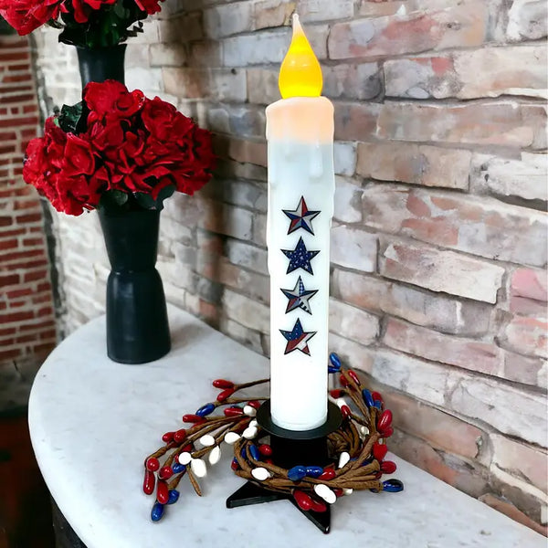 Patriotic Stars Led Battery Operated Timer Taper Candle - 7"