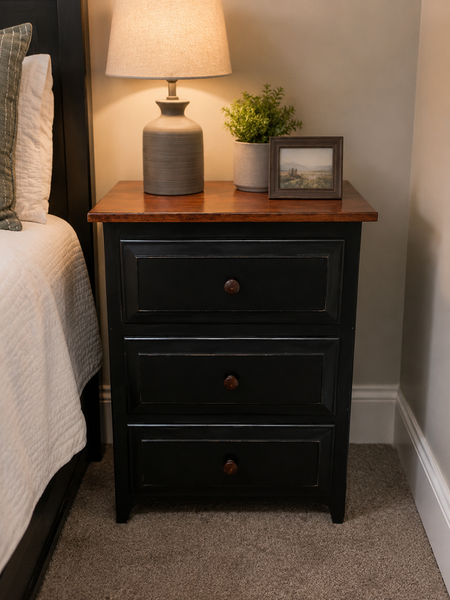 Night Stand-3 Drawers-Black with Michael's Cherry