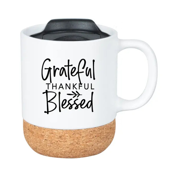 Grateful Thankful Blessed - Designer Mugs - Cork