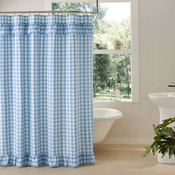 Annie Buffalo Blue Check Ruffled Shower Curtain