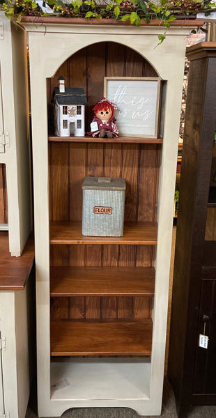 Bookcase-J15 6' Narrow Open Colonial-Antique White with Michael's Cherry