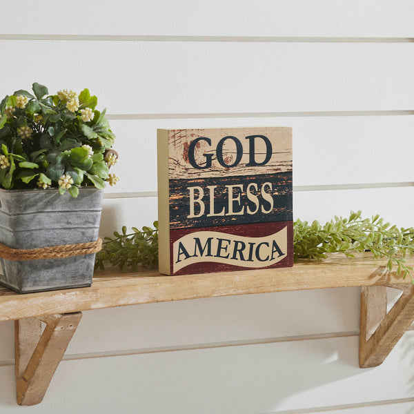 God Bless America White Blue Red Block Sign