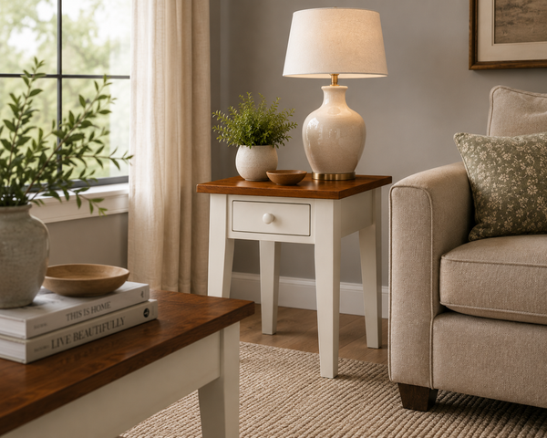 J24-M End Table-Maple-Dove White with Cherry