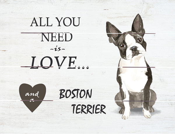 Love and Boston Terrier Pallet Art