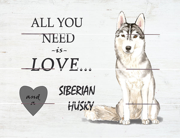 Love and Siberian Husky Pallet Art