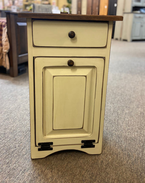 Small Trash Bin-Antique White with Special Walnut Top & Raised Panel