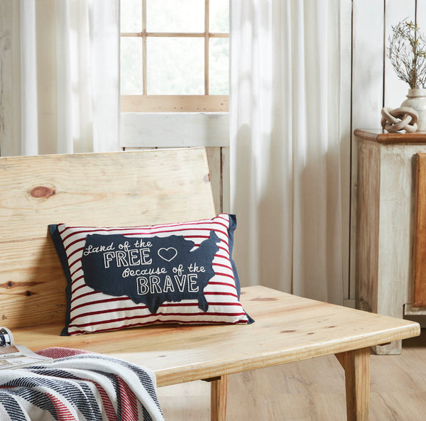 Pillow - Land Of The Free Because Of The Brave American Map On Red Stripes