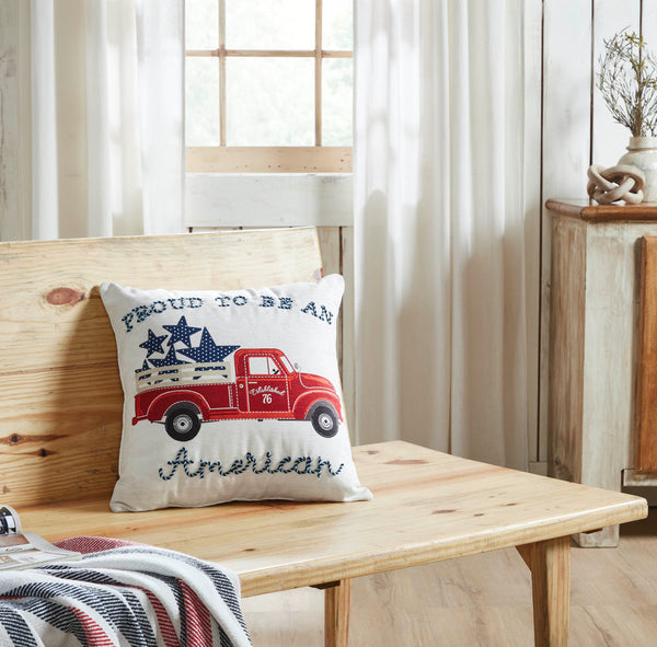 Pillow - Proud To Be An American Blue Stars On Red Truck