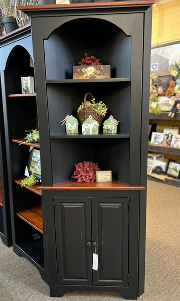 Corner Cabinet-J185 Small Corner Cupboard, Colonial Style - Black with Michael's Cherry