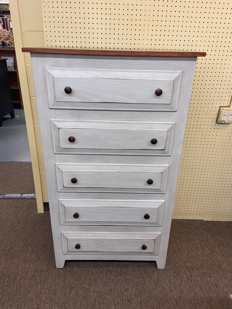 Chest of Drawers-Oxford 5 Drawer-Antique White with Michael's Cherry