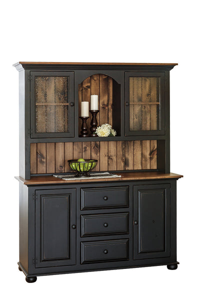 Hutch-J1 with 2 Doors on J11M Large Server Base-Black with Special Walnut