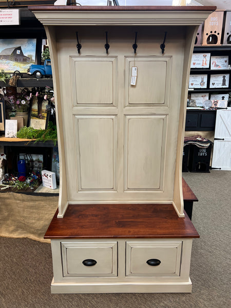 Hall Bench with 2 Drawers - Antique White with Michael’s Cherry