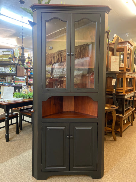 Corner Cabinet-J17 Large Corner Cupboard with Glass Doors - Black with Michael's Cherry
