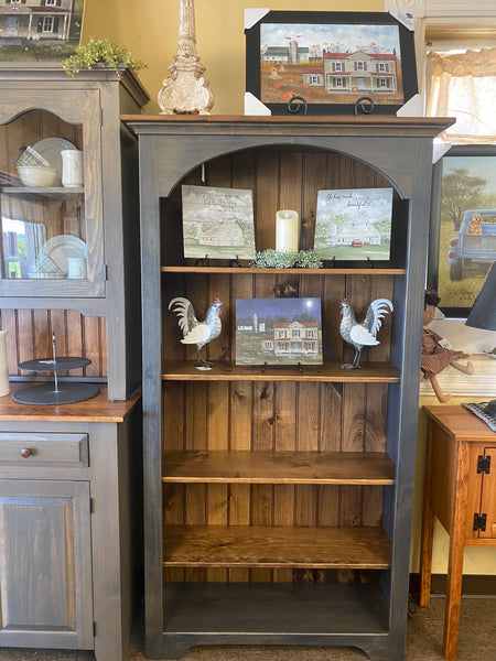 Bookcase-J118 6' Large Open Colonial-Antique Slate with Special Walnut