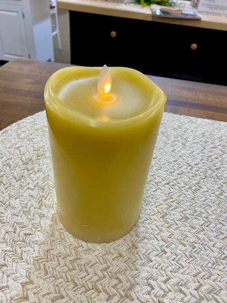 6" Yellow Wave Top Smooth LED Pillar Candle - 3.75"L x 3.75"W x 6"H