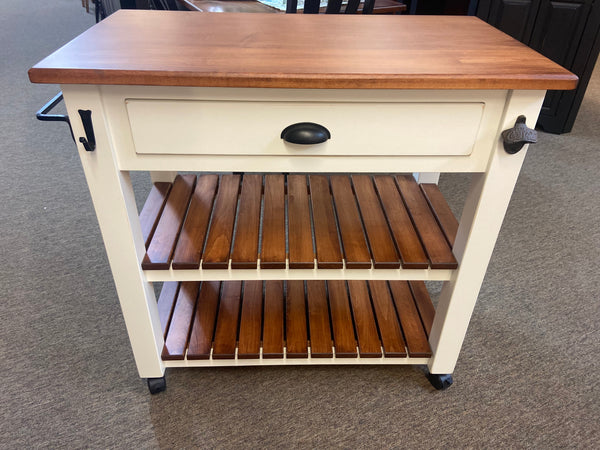 Amish Maple Kitchen Cart - Bright White with Cherry
