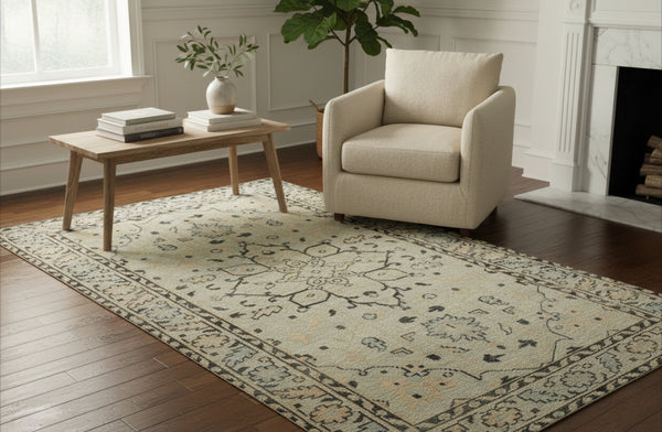 RUG 9 IN 4/26 AUCTION-HAND-KNOTTED WOOL--Herrera-03-Pewter Green