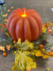 Orange Pumpkin Carved Timer Moving Flame LED Candle 6"x5"