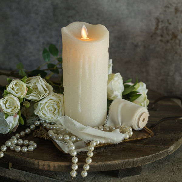 7" MOVING FLAME CREAM SHIMMER PILLAR CANDLE