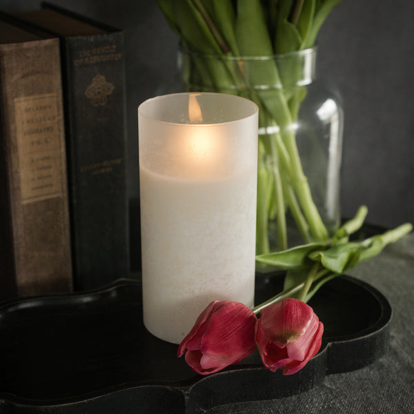 6" WHITE FROSTED GLASS 3D FLAME CANDLE