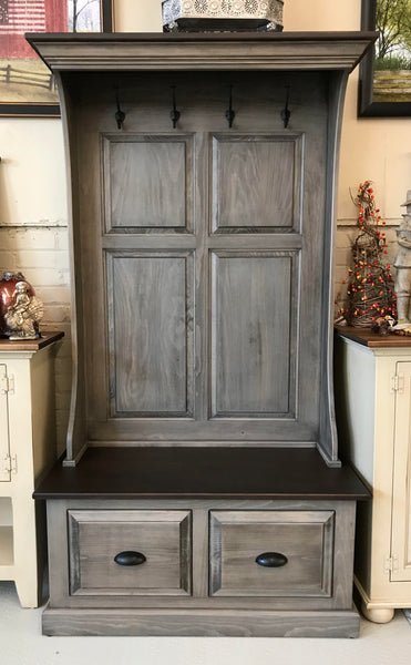 Hall Bench with 2 Drawers - Pewter with Kona