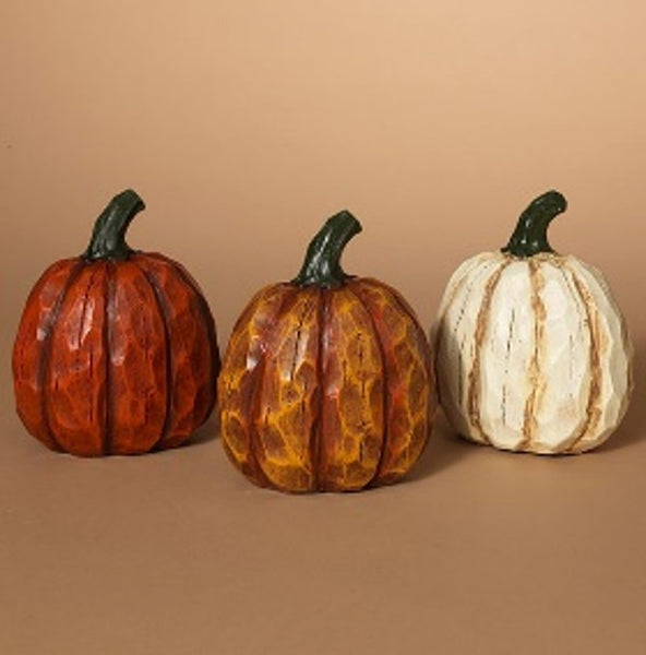 6.5"H Resin Wood Look Pumpkins