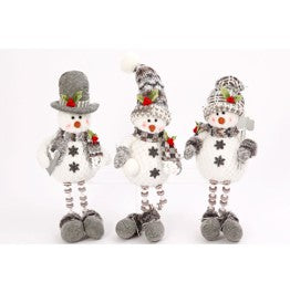 15"H Plush Holiday Snowman Shelf Sitter with Gray Hat and Scarf