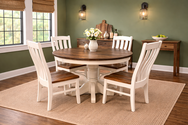 J48PEDSTOP-Amish Made Table Set-Dove White with Special Walnut