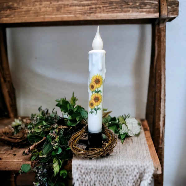 Sunflower Battery Operated Timer Taper Candle - 7"