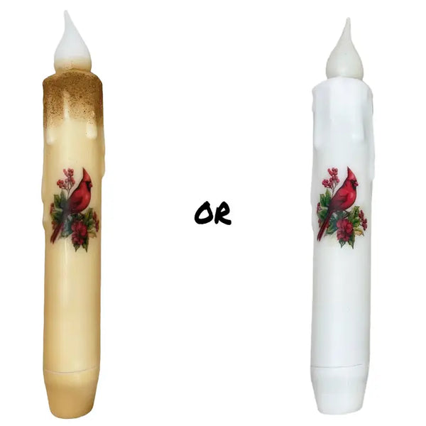 Red Cardinal Bird Led Battery Operated Timer Taper Candle - 7"